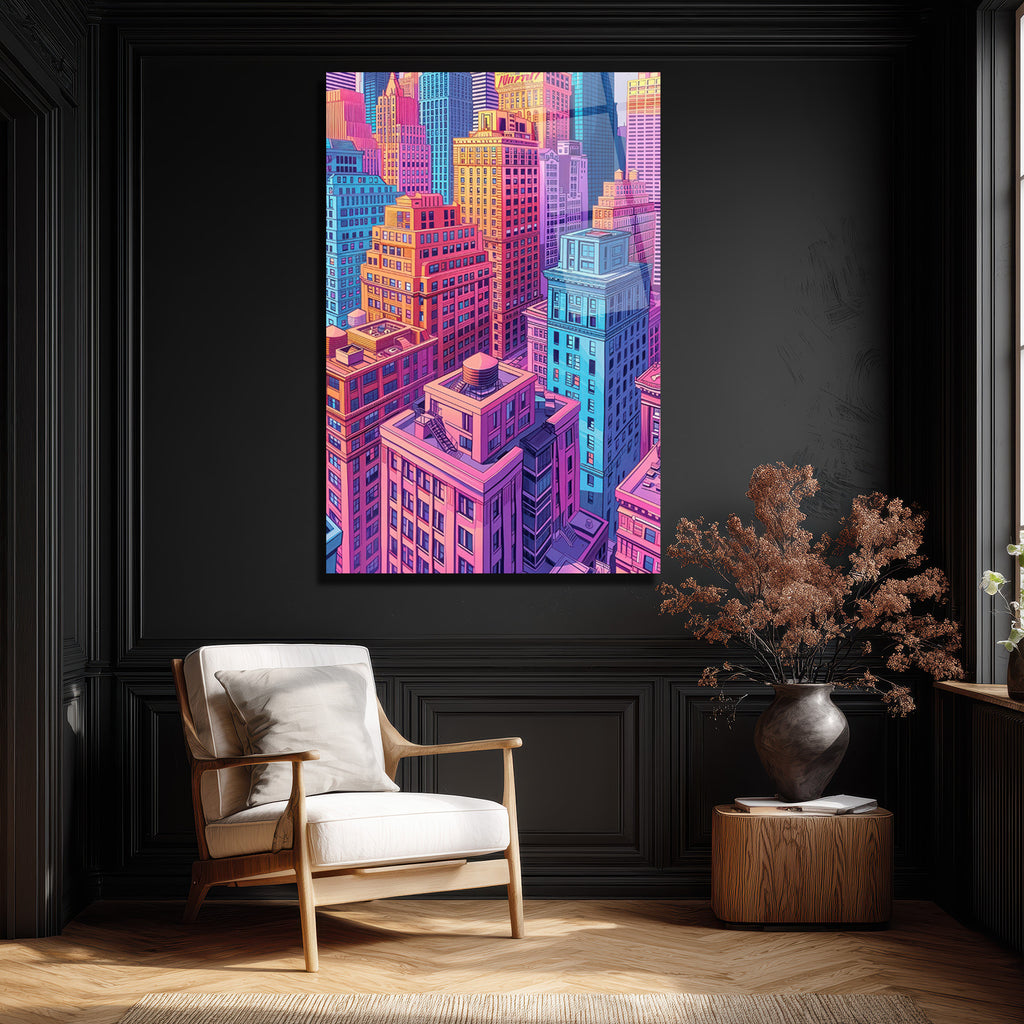 Canlı Şehir Manzarası Pop Art Cam Tablo - Modern Duvar Sanatı