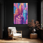 Canlı Şehir Manzarası Pop Art Cam Tablo - Modern Duvar Sanatı