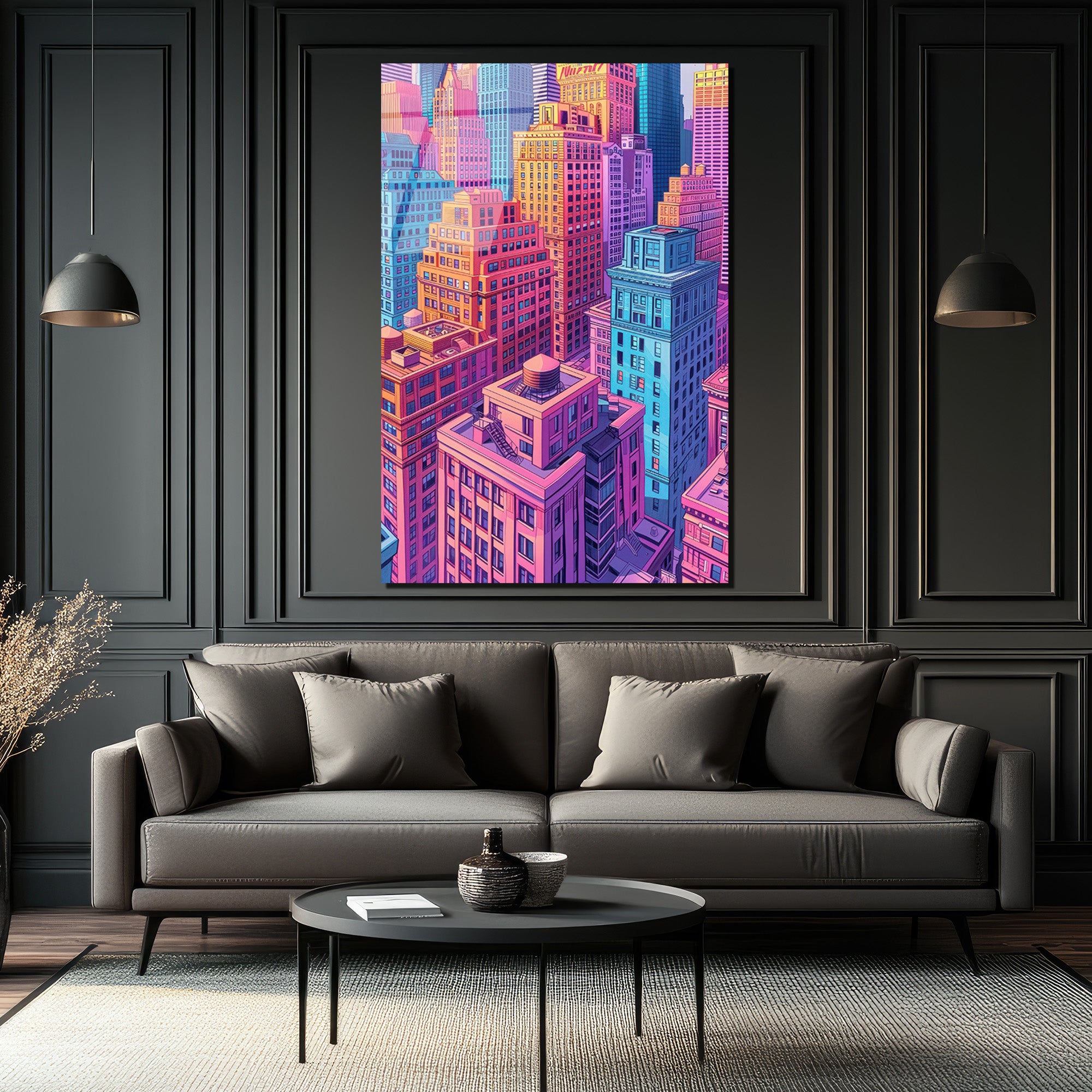 Canlı Şehir Manzarası Pop Art Cam Tablo - Modern Duvar Sanatı