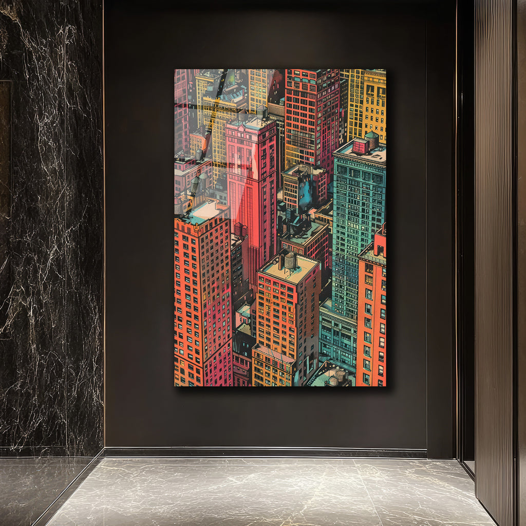Dinamik Şehir Işıkları Pop Art Cam Tablo