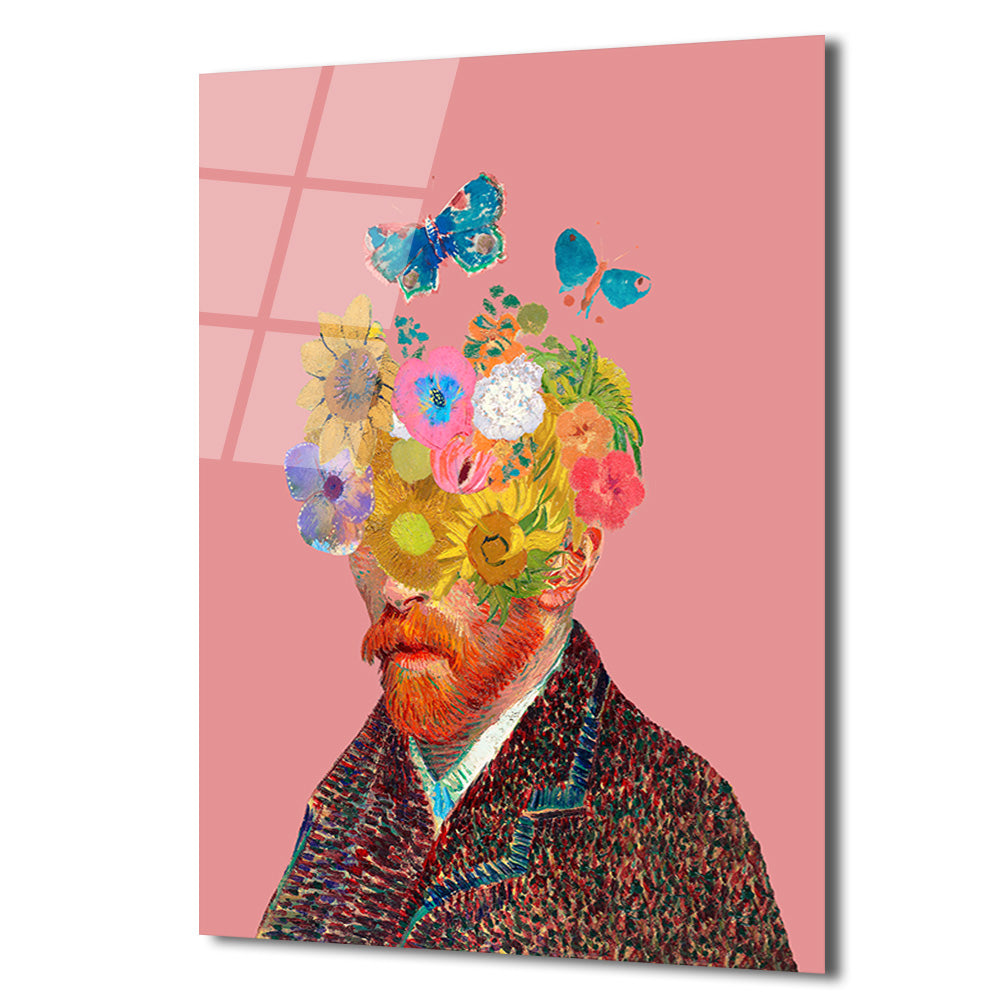 Van Gogh Çiçek Başlı Hayalperest Cam Tablo
