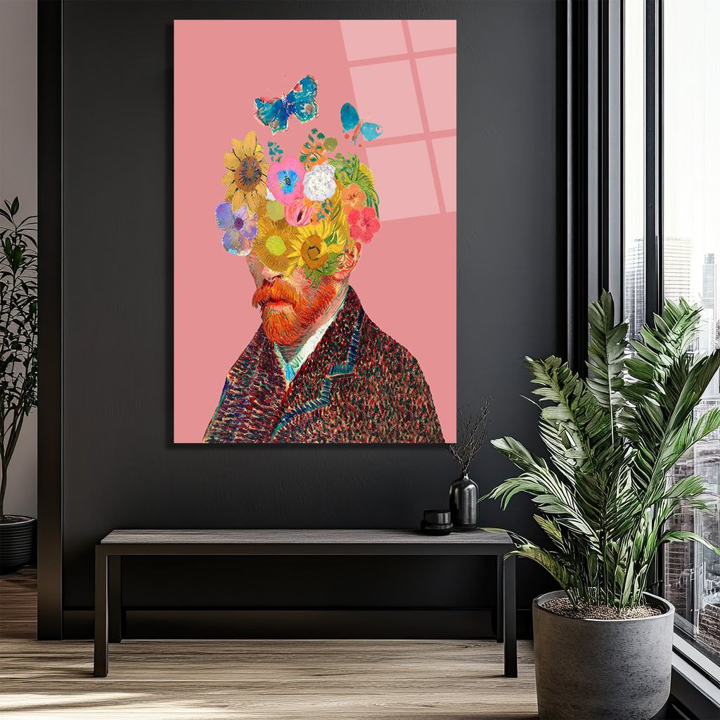 Van Gogh Çiçek Başlı Hayalperest Cam Tablo