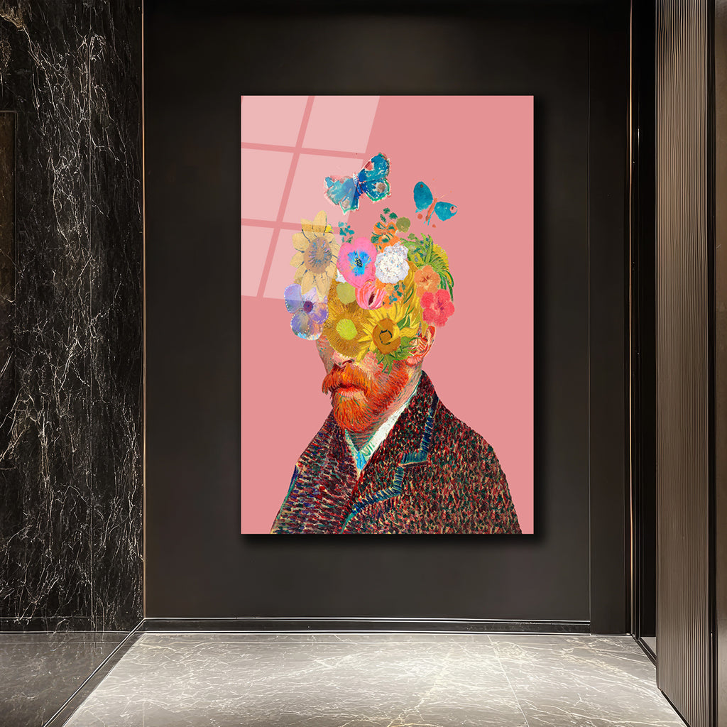 Van Gogh Çiçek Başlı Hayalperest Cam Tablo
