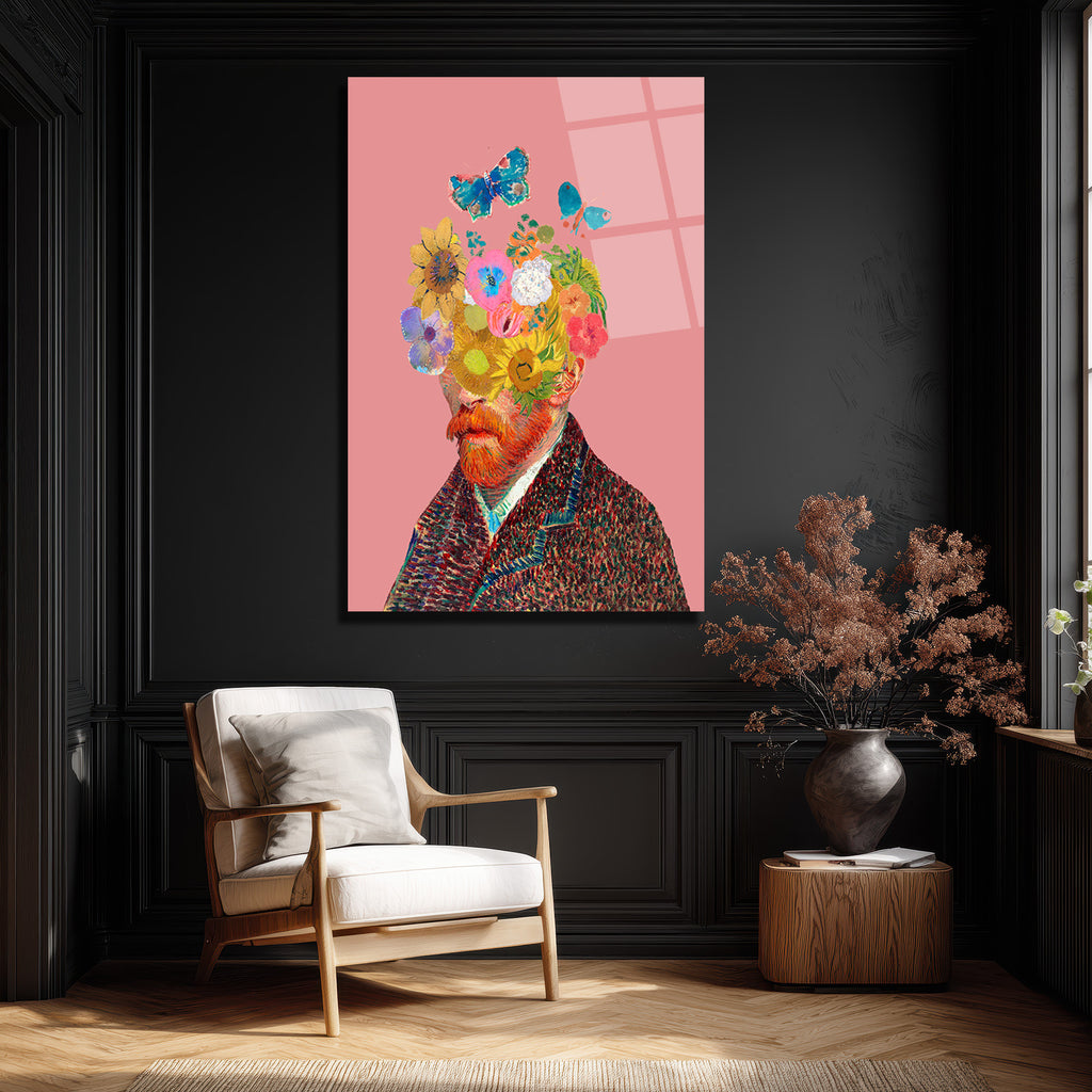 Van Gogh Çiçek Başlı Hayalperest Cam Tablo