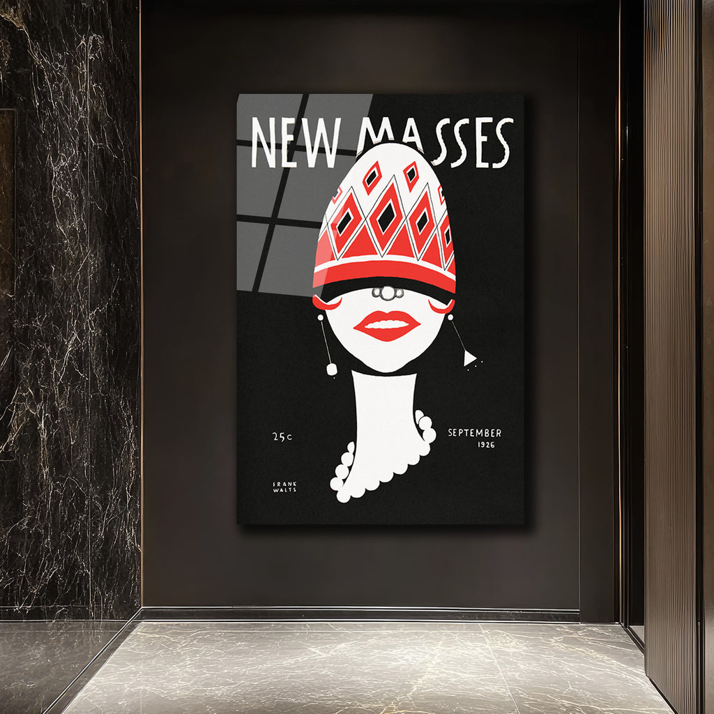New Masses Vintage Art Deco Kadın Portre Cam Tablo