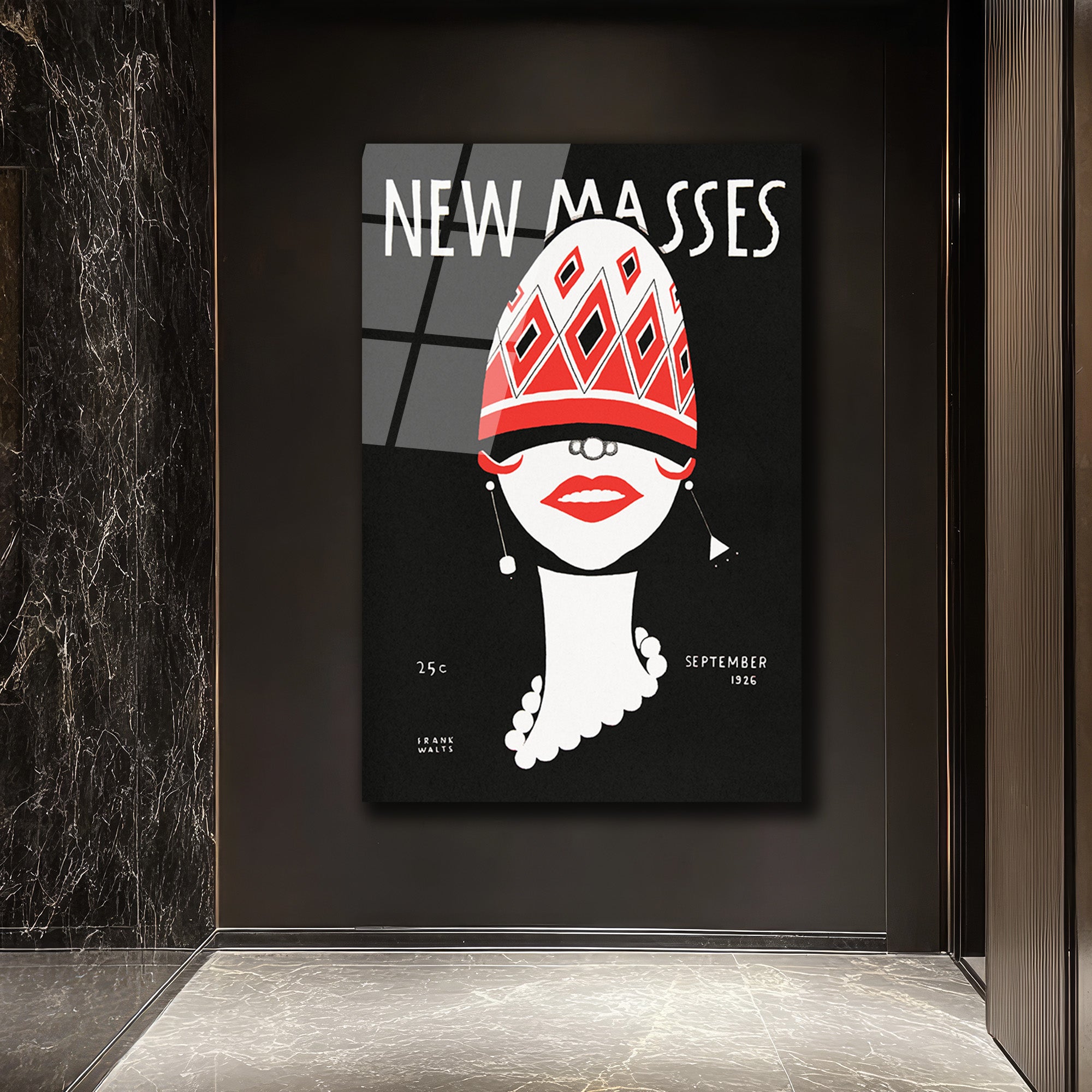 New Masses Vintage Art Deco Kadın Portre Cam Tablo