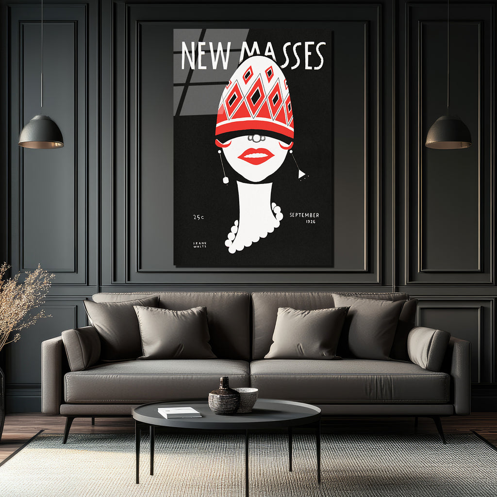 New Masses Vintage Art Deco Kadın Portre Cam Tablo