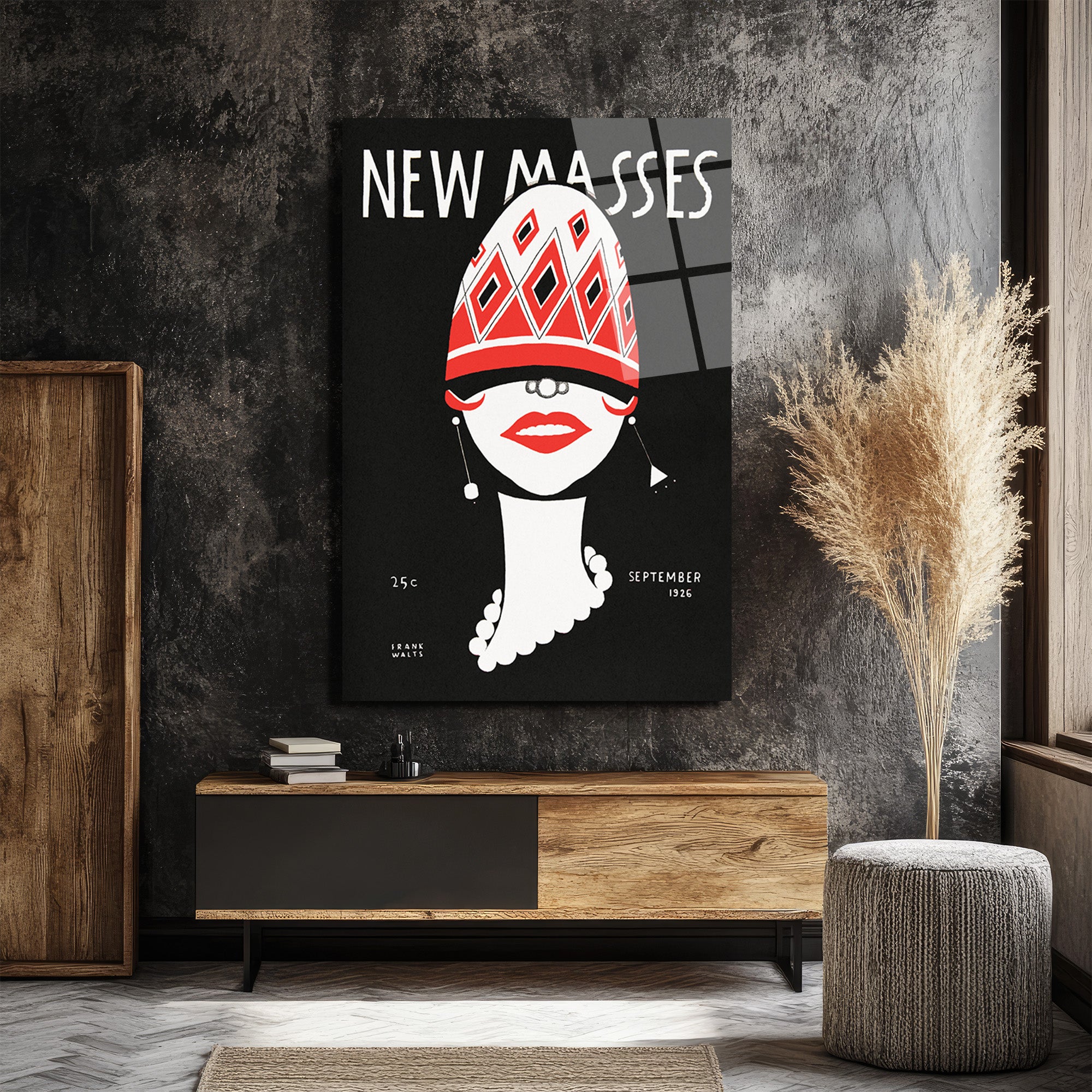 New Masses Vintage Art Deco Kadın Portre Cam Tablo
