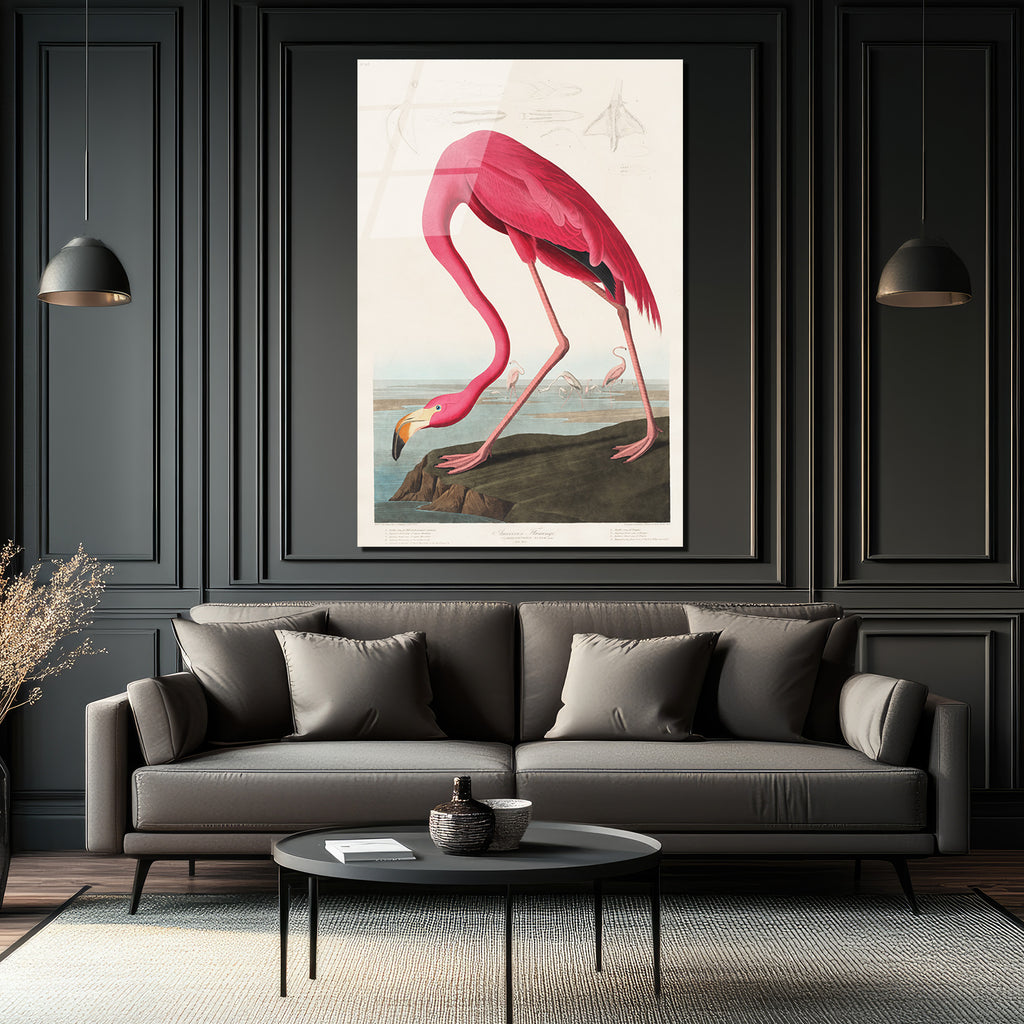 Amerikan Flamingosu Cam Tablo - Pembe Zarafet