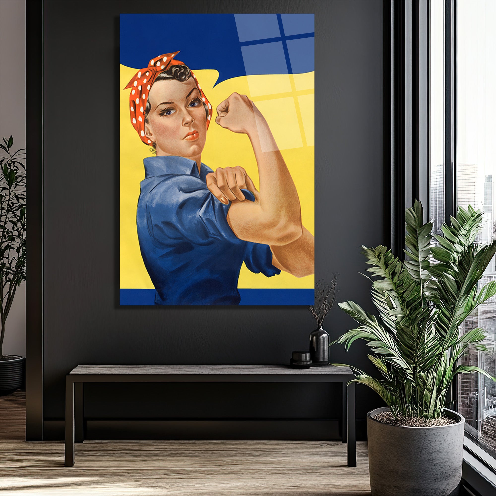 We Can Do It! Rosie the Riveter Güç Temalı Cam Tablo