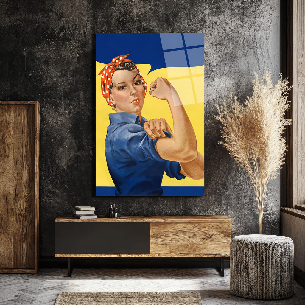 We Can Do It! Rosie the Riveter Güç Temalı Cam Tablo