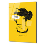 Antik İlham Sarı Minimalist Cam Tablo | Modern Sanat Duvar Dekorasyonu