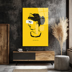 Antik İlham Sarı Minimalist Cam Tablo | Modern Sanat Duvar Dekorasyonu
