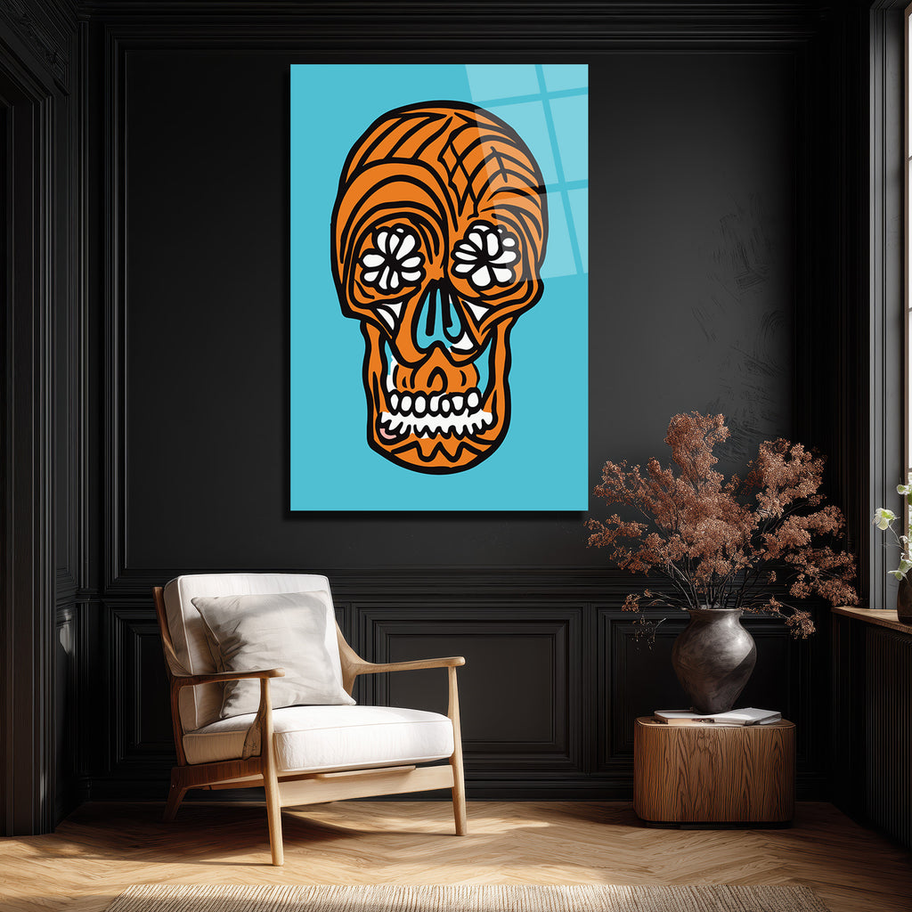 Meksika Şeker Kafatası Temalı Pop Art Cam Tablo