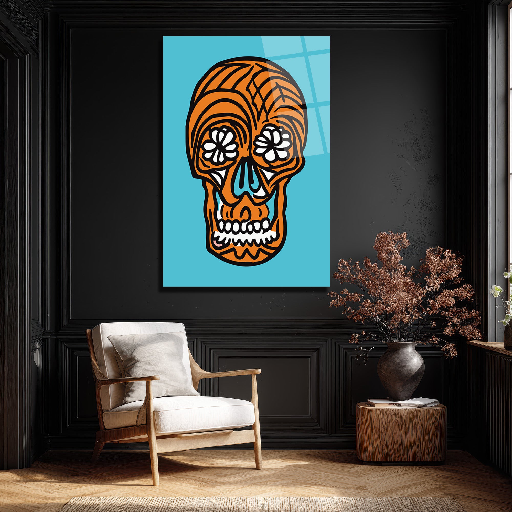 Meksika Şeker Kafatası Temalı Pop Art Cam Tablo