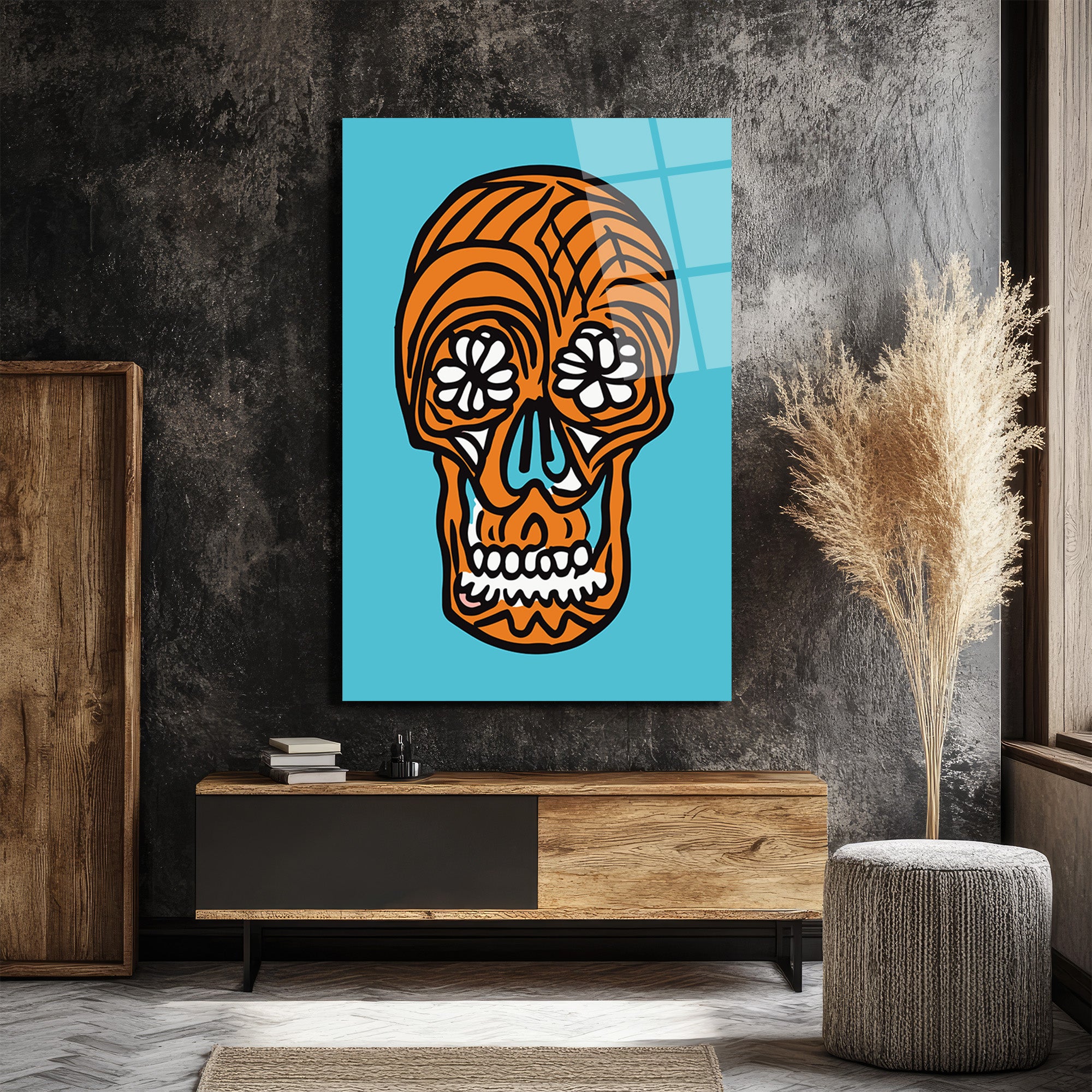 Meksika Şeker Kafatası Temalı Pop Art Cam Tablo