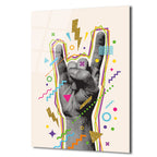 Enerjik Rock On El Hareketi Cam Tablo | Retro Pop Art Duvar Dekoru