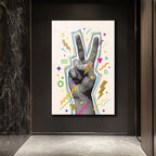 Pop Art Barış İşareti Neon Renkler Cam Tablo