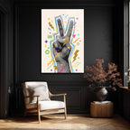 Pop Art Barış İşareti Neon Renkler Cam Tablo