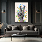 Pop Art Barış İşareti Neon Renkler Cam Tablo