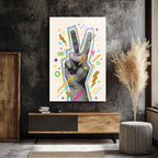 Pop Art Barış İşareti Neon Renkler Cam Tablo