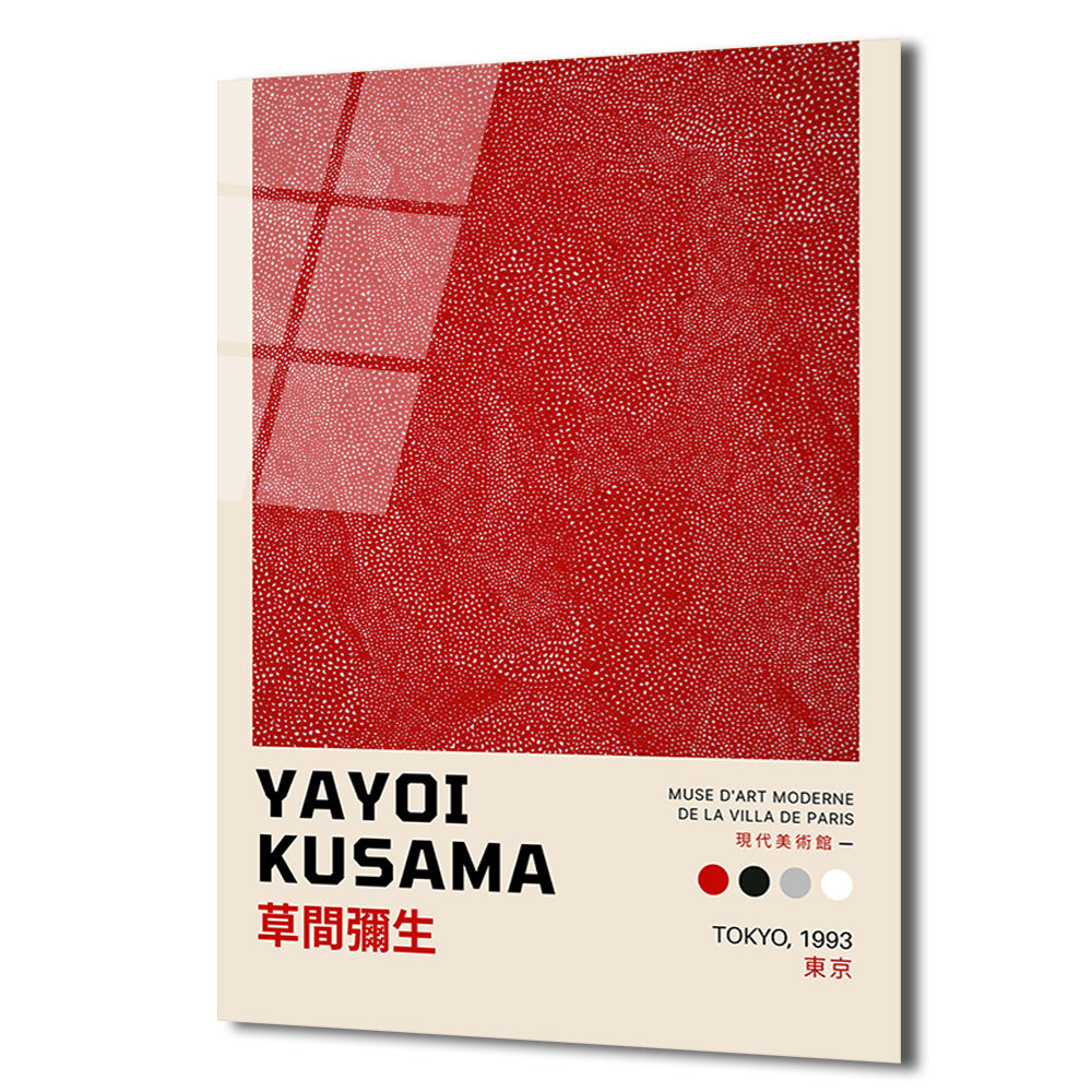 Yayoi Kusama Sonsuzluk Ağları Kırmızı Cam Tablo - Modern Sanat Duvar Dekoru