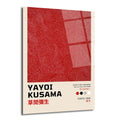 Kırmızı zemin üzerinde beyaz puantiye noktacıklarından oluşan Yayoi Kusama tarzı soyut bir sanat eseri. Tablonun alt kısmında 'YAYOI KUSAMA' yazısı, sağ alt köşede 'MUSE D'ART MODERNE DE LA VILLA DE PARIS', 'TOKYO, 1993' ve renk paleti simgeleri bulunmaktadır.
