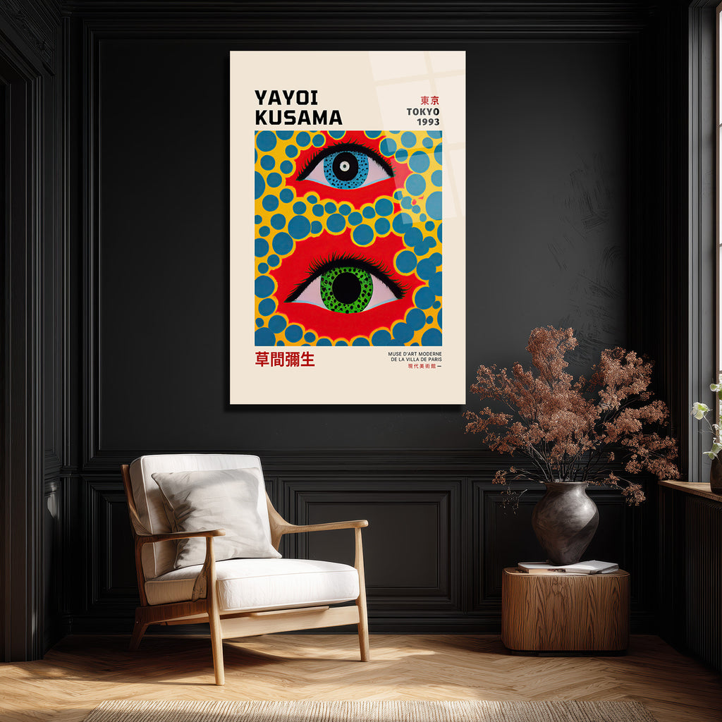 Yayoi Kusama Tarzı Gözler Cam Tablo - Canlı Renklerle Sanat Şöleni