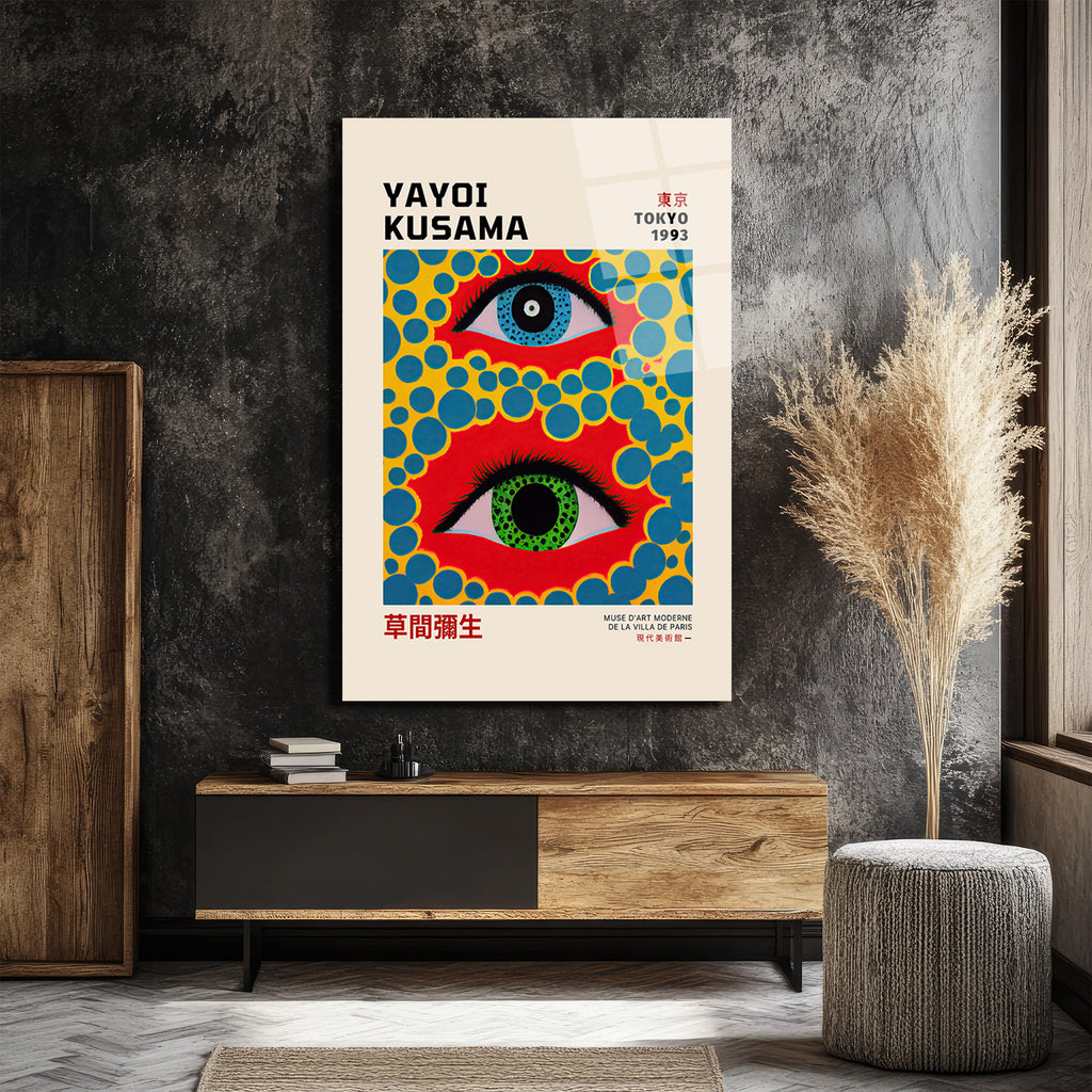 Yayoi Kusama Tarzı Gözler Cam Tablo - Canlı Renklerle Sanat Şöleni
