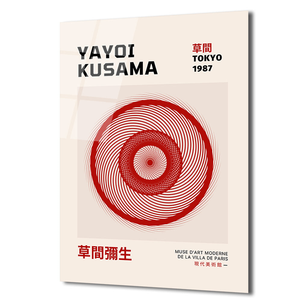 Yayoi Kusama Tokyo 1987 Kırmızı Spiral Modern Cam Tablo