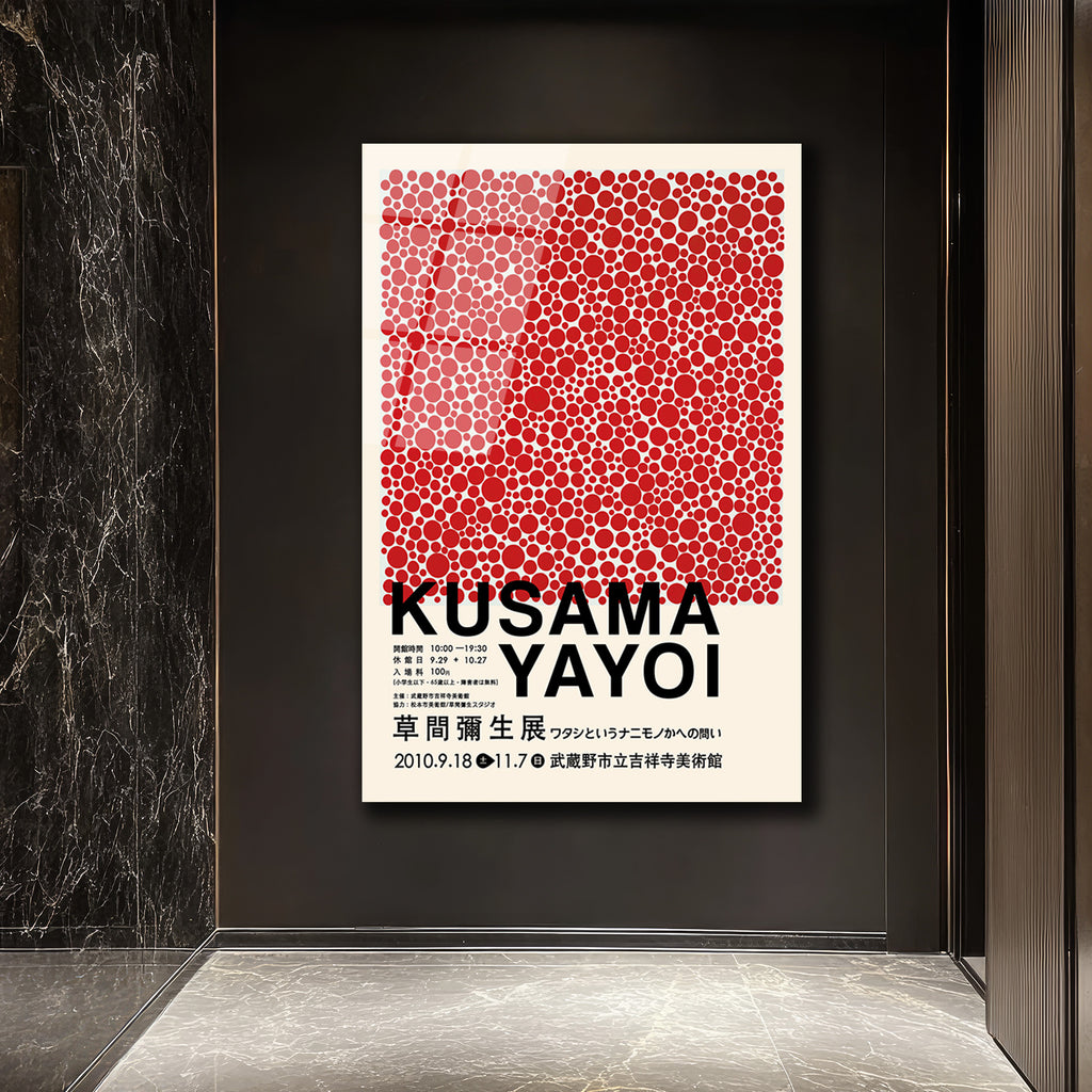 Kusama Tarzı Kırmızı Benekler Modern Cam Tablo