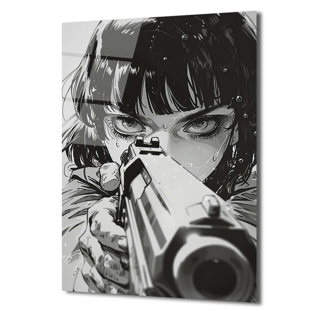 Odaklanmış Bakışlar: Siyah Beyaz Anime Sanatı Cam Tablo