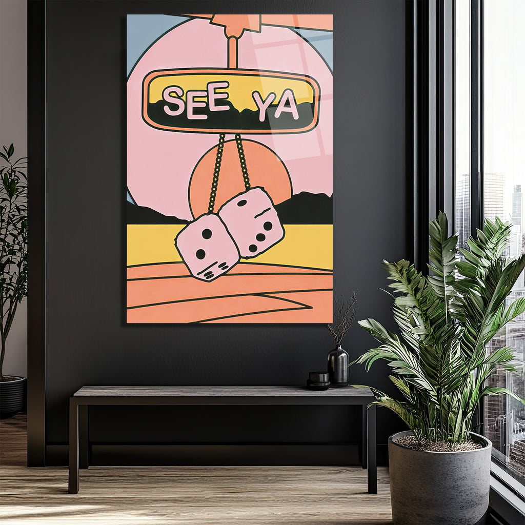 See Ya Zarları Cam Tablo - Retro Yolculuk Sanatı