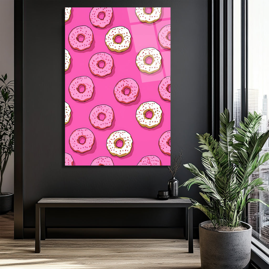 Neşeli Donutlar Cam Tablo: Tatlı Enerji Duvarınızda