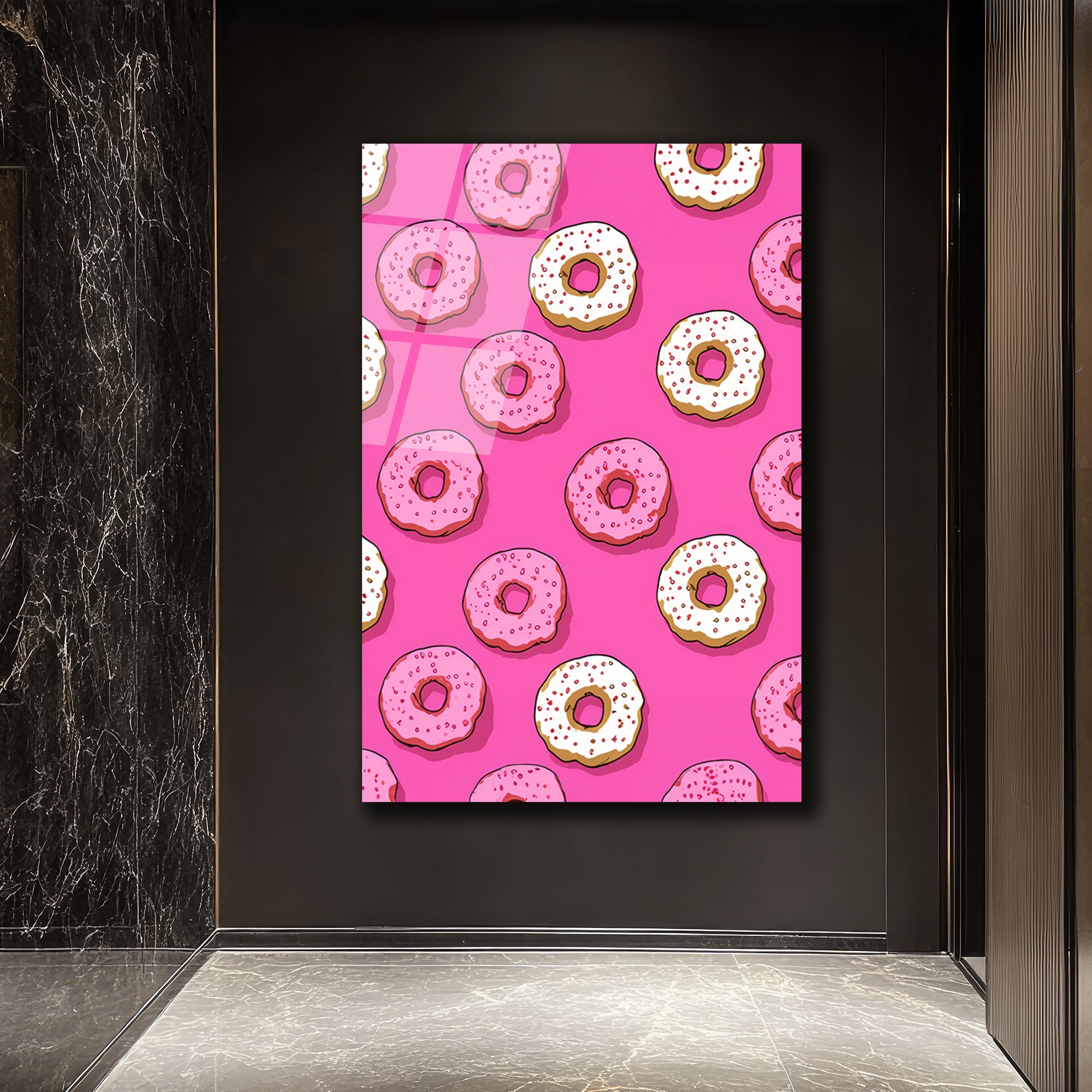 Neşeli Donutlar Cam Tablo: Tatlı Enerji Duvarınızda