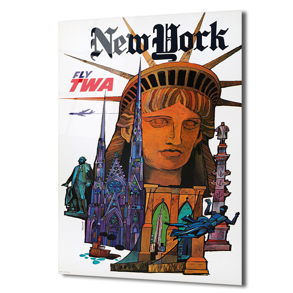 New York Vintage Seyahat Posteri Temalı Cam Tablo