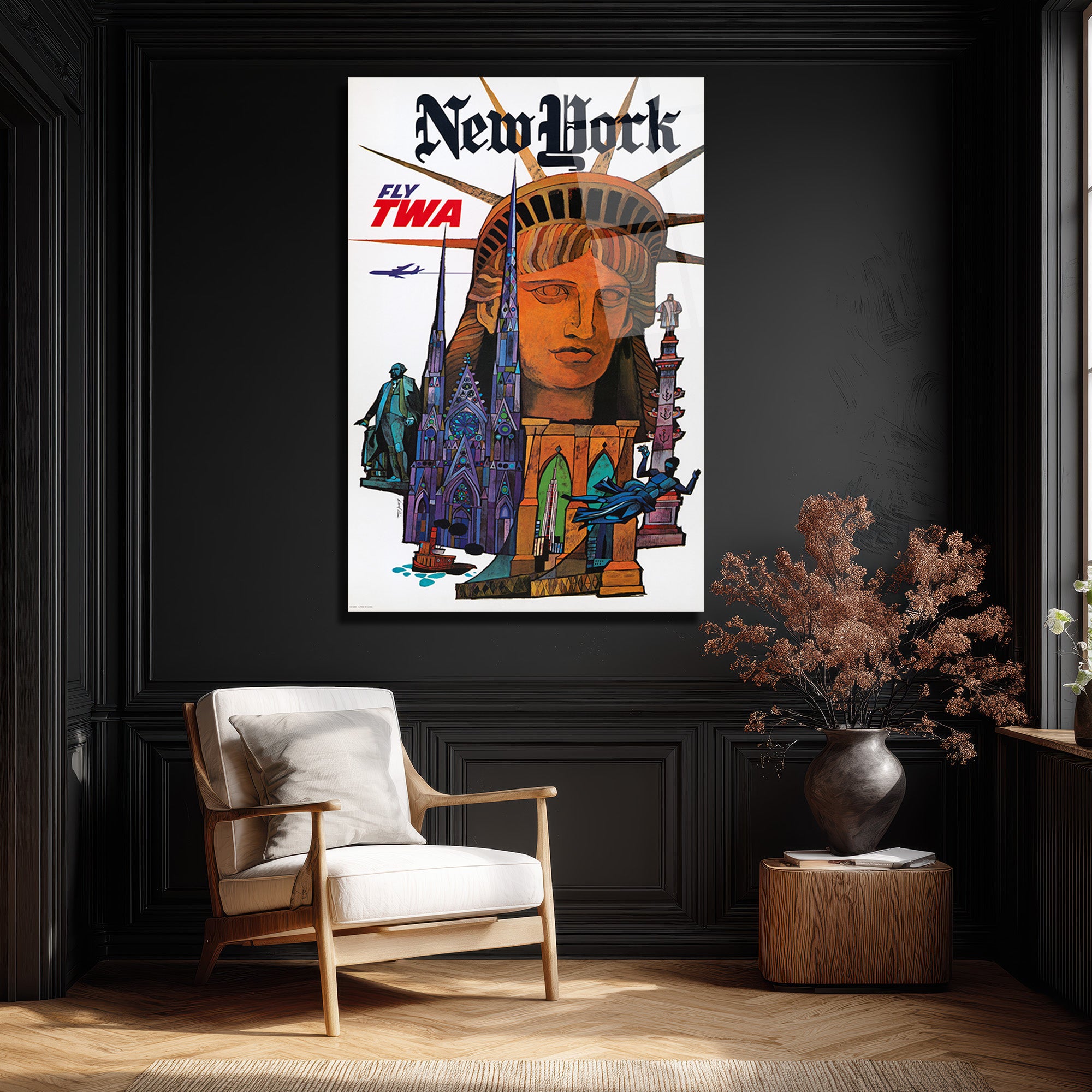 New York Vintage Seyahat Posteri Temalı Cam Tablo