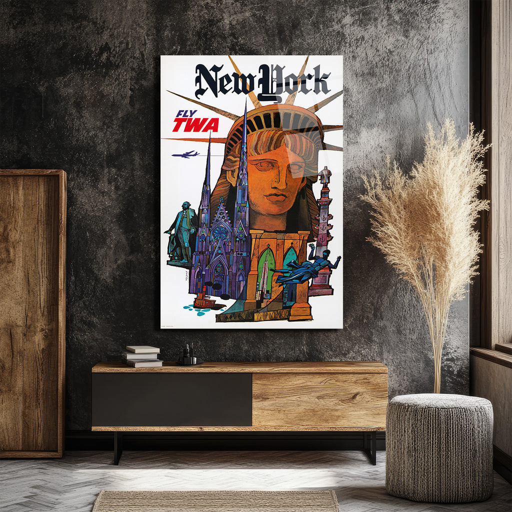 New York Vintage Seyahat Posteri Temalı Cam Tablo