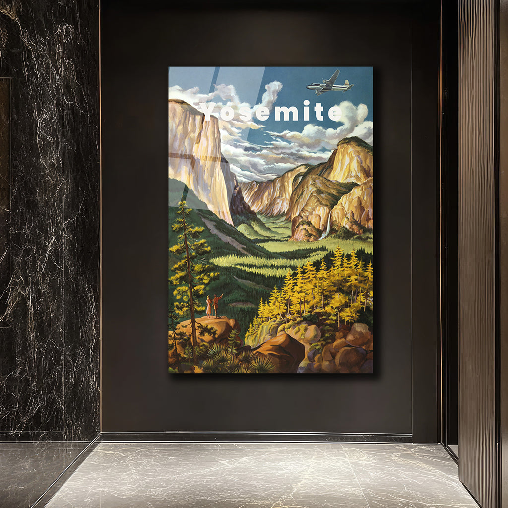 Yosemite Milli Parkı Vintage Manzara Cam Tablo