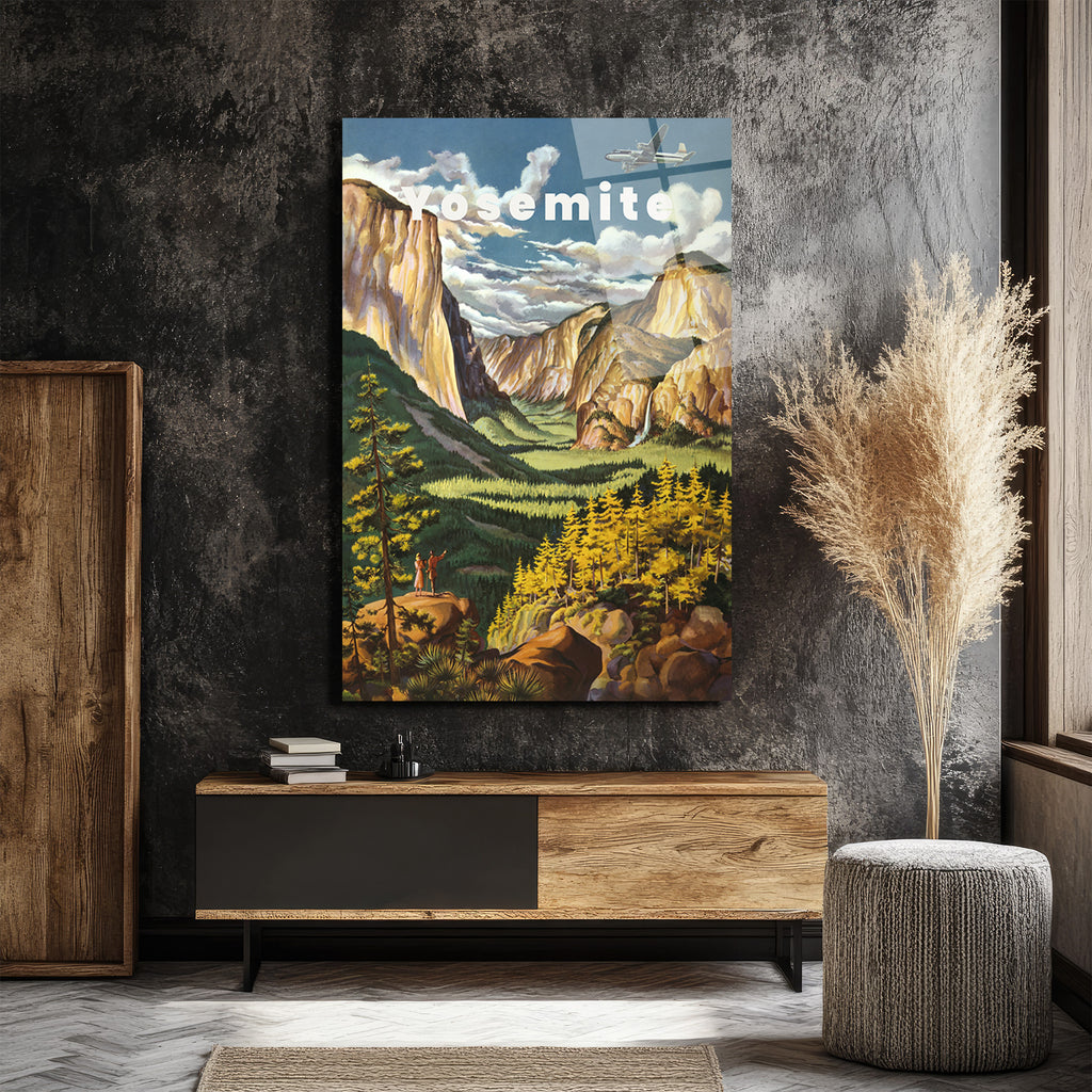 Yosemite Milli Parkı Vintage Manzara Cam Tablo