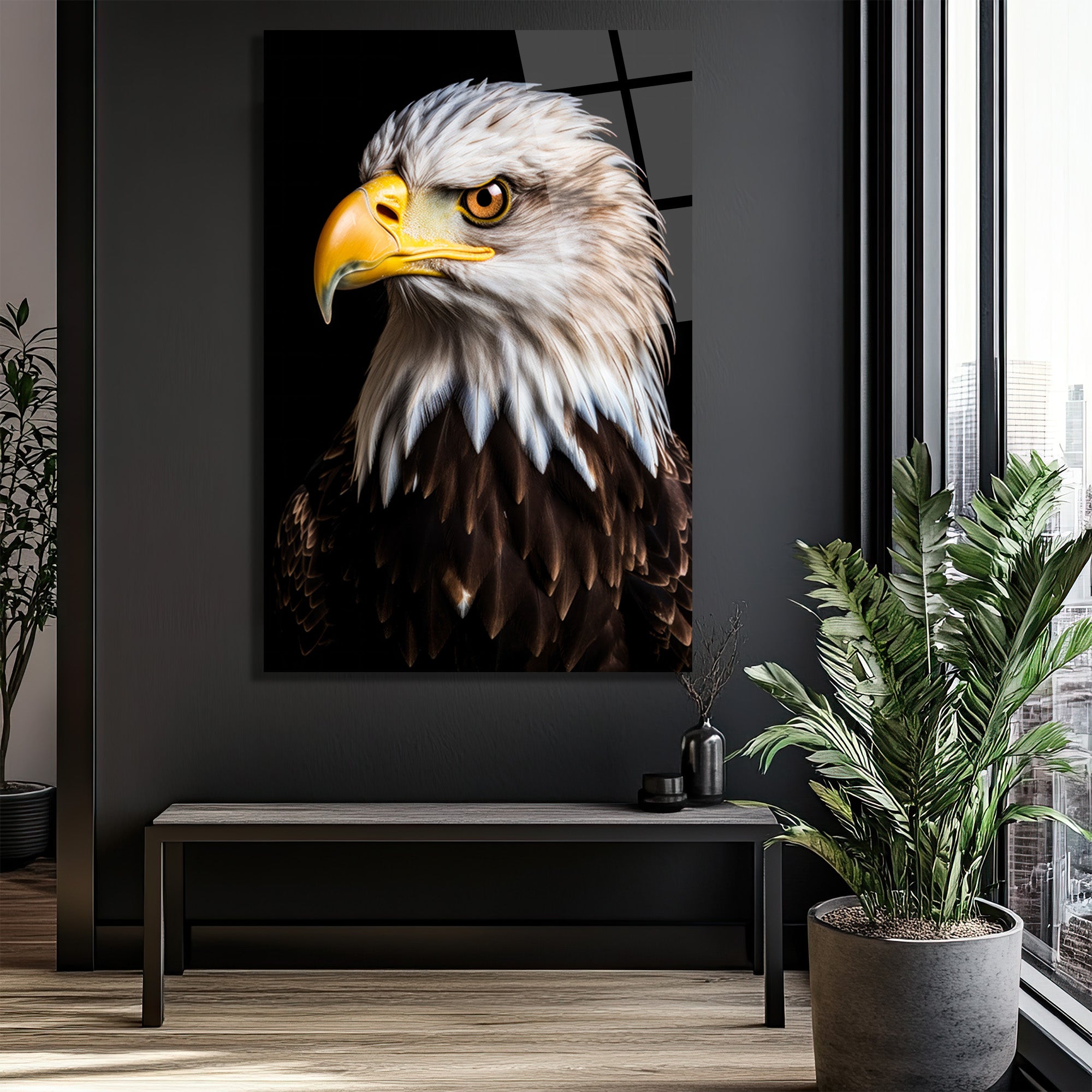 Görkemli Kartal Portresi Lüks Cam Tablo