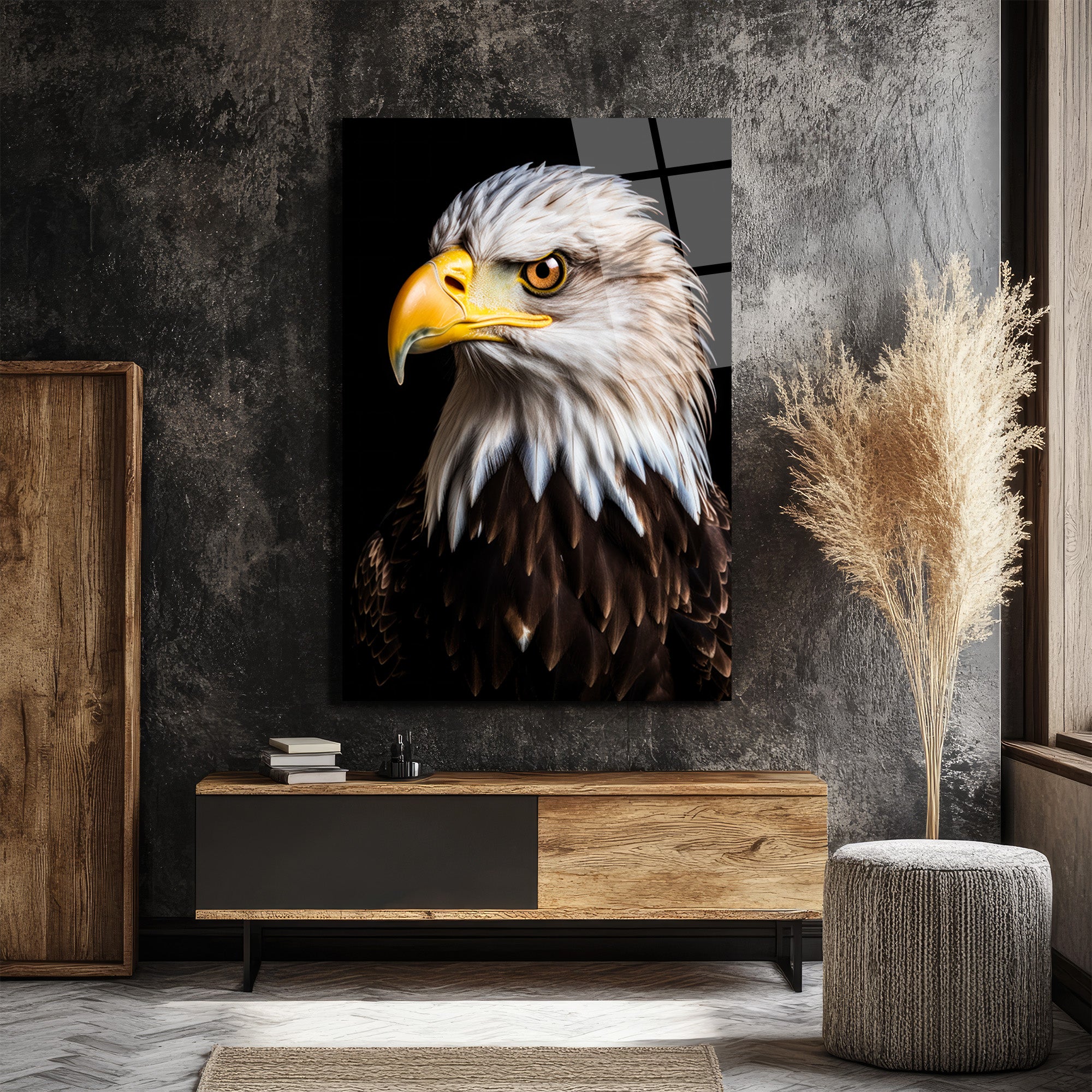 Görkemli Kartal Portresi Lüks Cam Tablo
