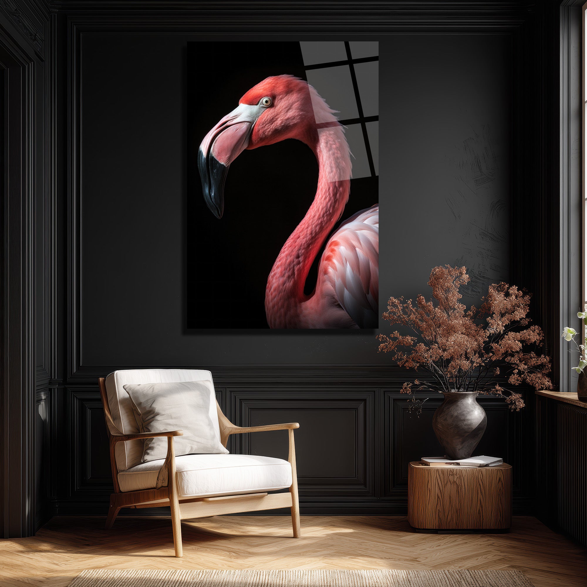 Vahşi Zarafet: Pembe Flamingo Cam Tablo