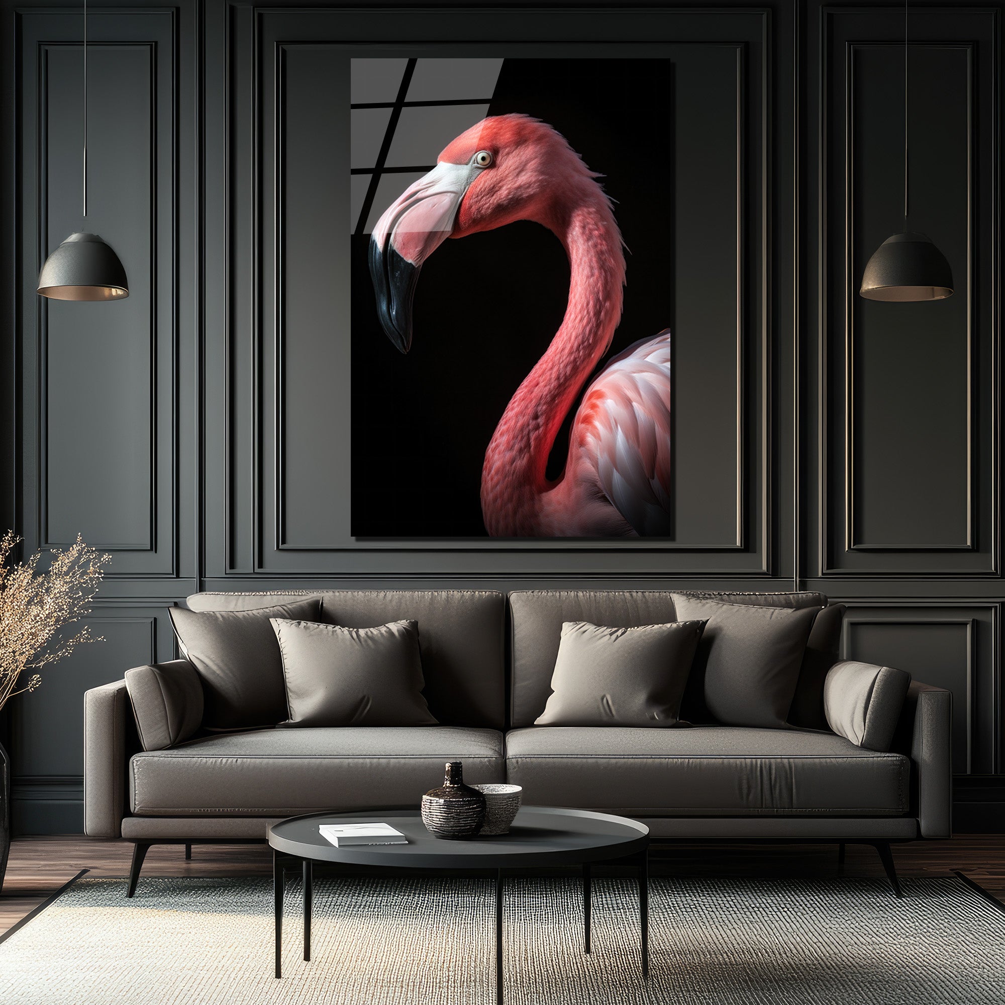 Vahşi Zarafet: Pembe Flamingo Cam Tablo