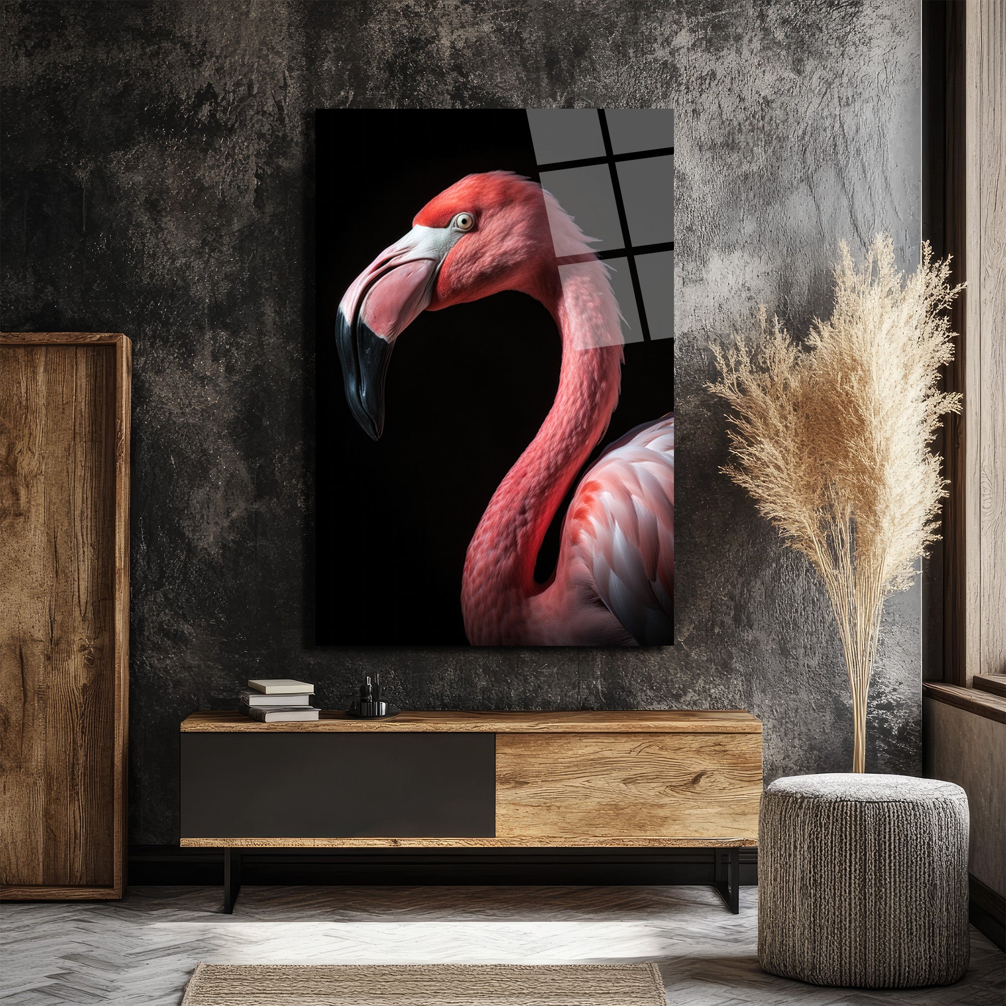 Vahşi Zarafet: Pembe Flamingo Cam Tablo