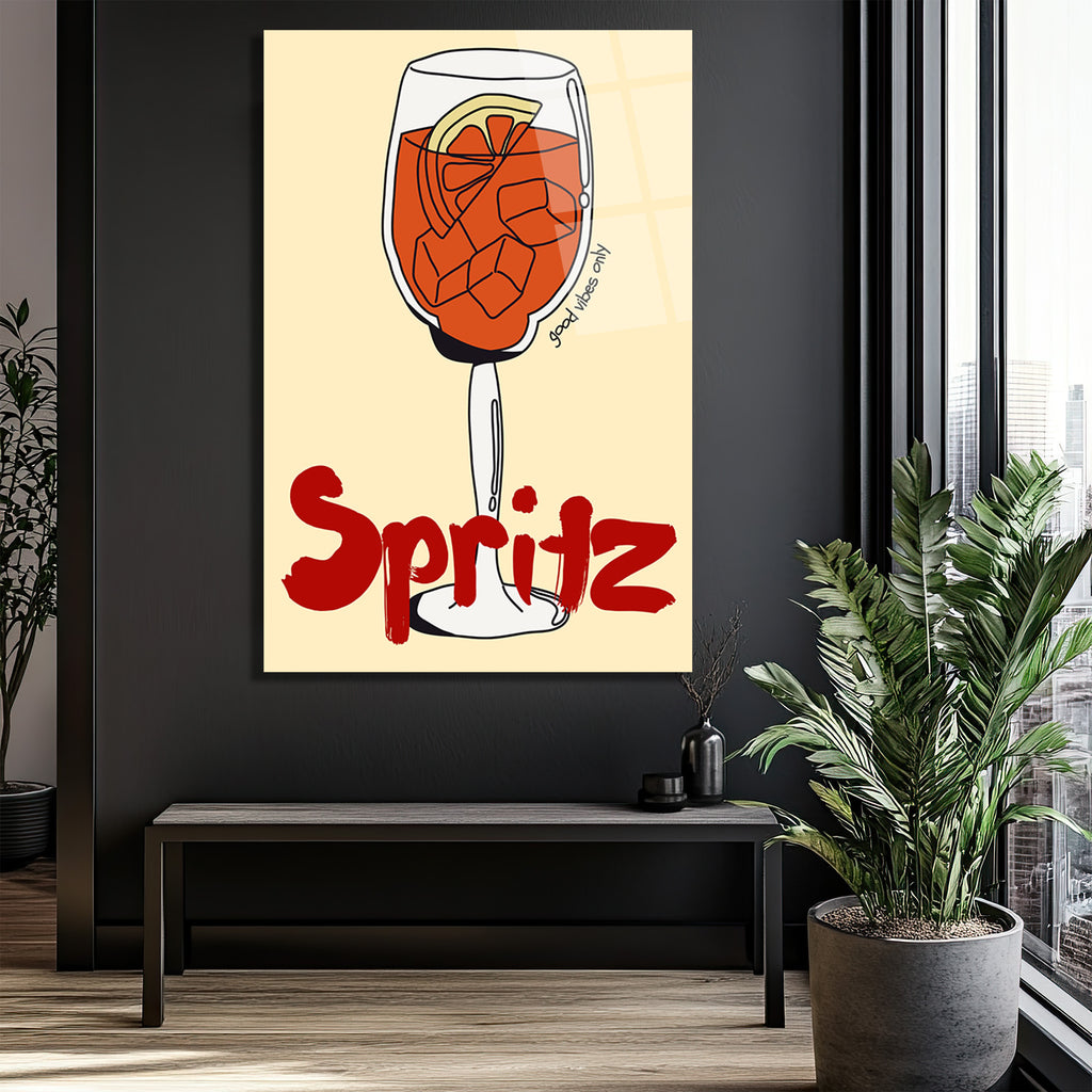 Spritz Cocktail Temalı Modern Cam Tablo - Good Vibes Only
