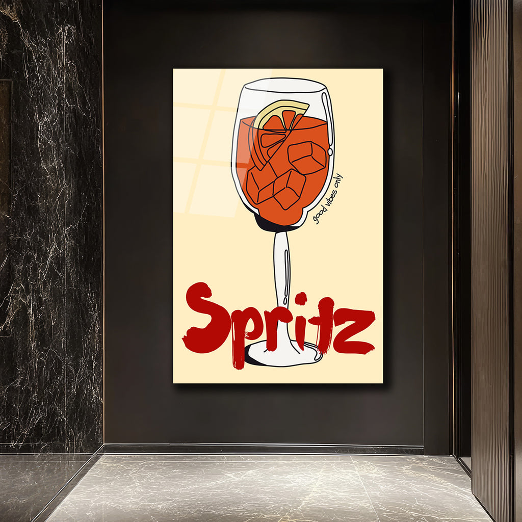 Spritz Cocktail Temalı Modern Cam Tablo - Good Vibes Only