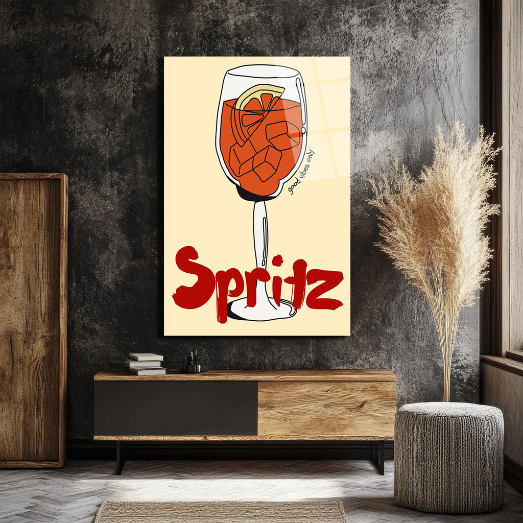 Spritz Cocktail Temalı Modern Cam Tablo - Good Vibes Only