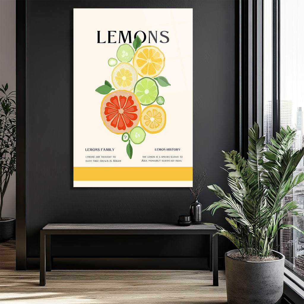 Canlandırıcı Limon Dilimleri Modern Sanat Cam Tablo