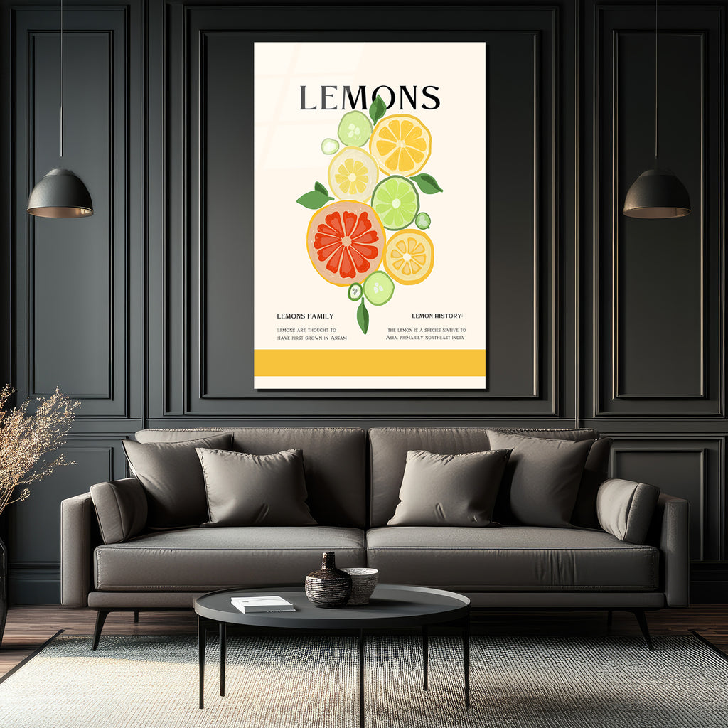Canlandırıcı Limon Dilimleri Modern Sanat Cam Tablo